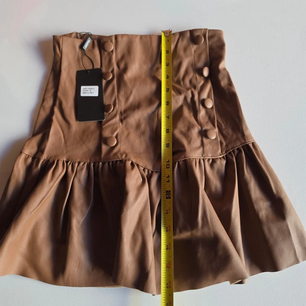 Venti6 Italy Tan Brown Faux Leather Ruffle Mini Skirt G3011 Small NWT